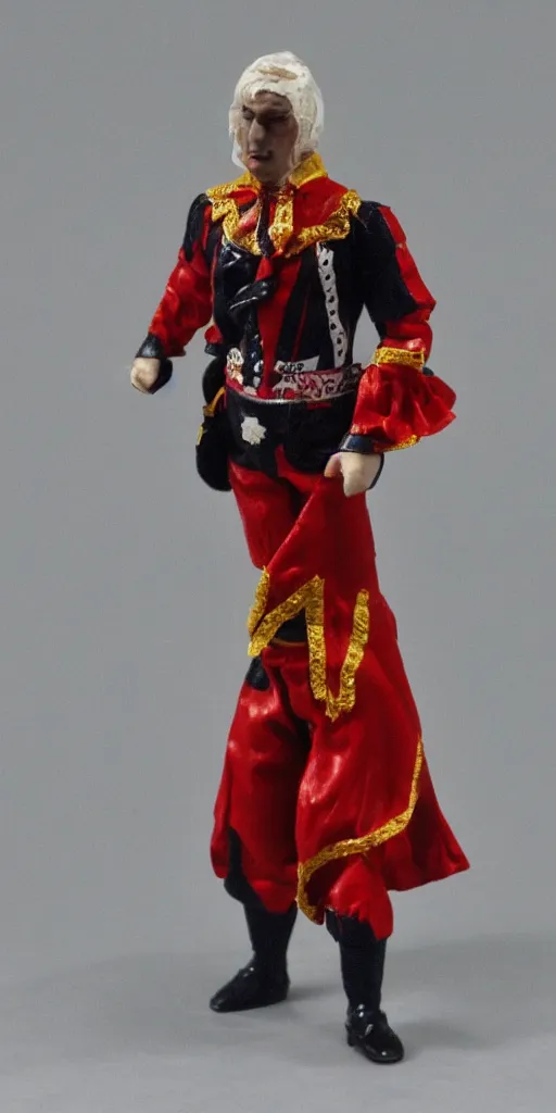 Image similar to bootleg plastic figure of a spanish bullfighter cursed photography, middle shot