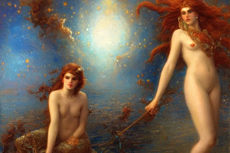 Prompt: portrait of a humanoid personification of the moon, god of the tides. art by gaston bussiere.