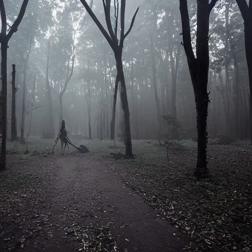 Image similar to Techno festival in dark misty forest