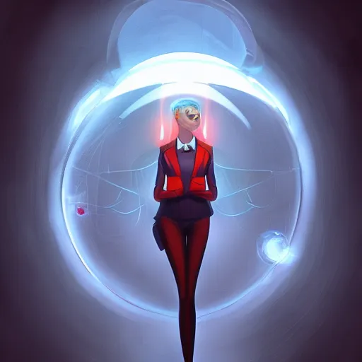 Image similar to a woman in a futuristic suit holding a glowing ball, a character portrait by Bernardino Mei, deviantart contest winner, digital art, digital painting, speedpainting, futuristic