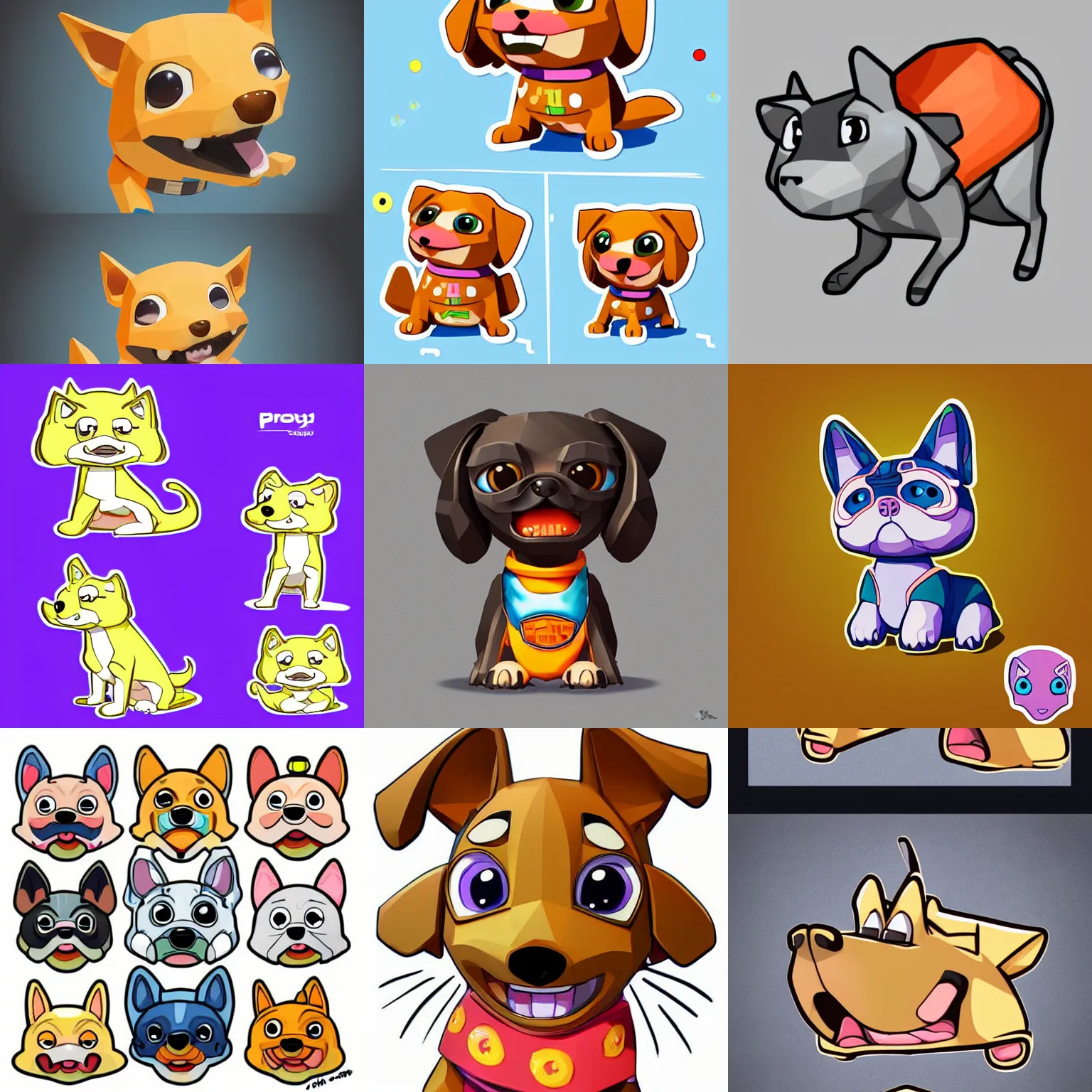 Prompt: a drawing of a cute dog, vector art by Jan Konůpek, 2d game art by Pixar, set of stickers by Akira Toriyama, featured on polycount, behance contest winner, mingei, sketchfab, low poly