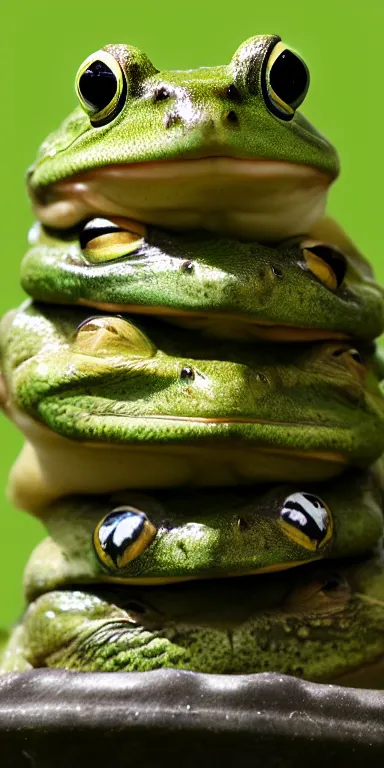 Image similar to a tower of frogs stacked on top of each other