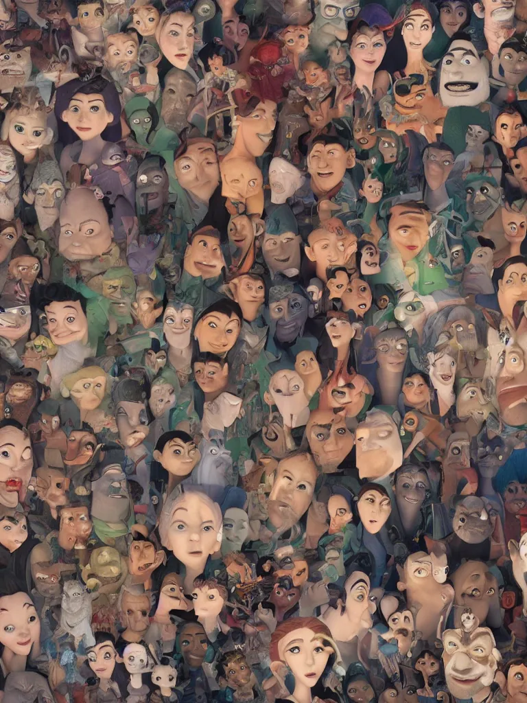 Image similar to thousand faces packed together by disney concept artists, blunt borders, rule of thirds