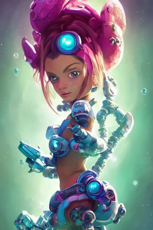 Image similar to symmetry!! portrait of bubbles power puff girl! alien in the style of horizon zero dawn, machine face, intricate, elegant, highly detailed, digital painting, artstation, concept art, smooth, sharp focus, illustration, art by artgerm and greg rutkowski and alphonse mucha, 8 k