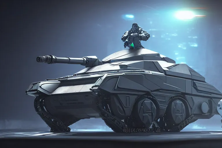 Image similar to cyberpunk alien concept inspired laser tank, futuristic look, highly detailed body, very powerful, photorealistic camera shot, bright studio setting, studio lighting, crisp quality and light reflections, unreal engine 5 quality render