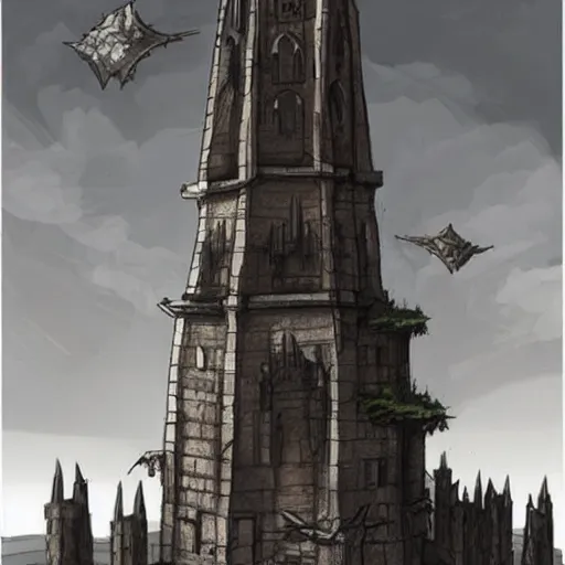 Prompt: giant medieval tower concept art, impossibly tall, dramatic lightning, trending on deviantart