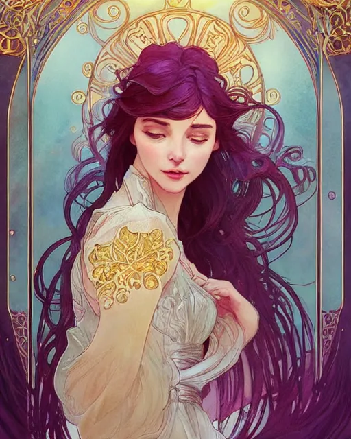 Image similar to secret romance, highly detailed,, art nouveau, gold filigree, romantic storybook fantasy, soft cinematic lighting, award, disney concept art watercolor illustration by mandy jurgens and alphonse mucha and alena aenami, pastel color palette, featured on artstation