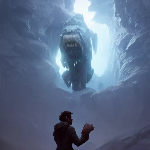 Image similar to make a giant crystal beast by greg rutkowski, sung choi, mitchell mohrhauser, maciej kuciara, johnson ting, maxim verehin, peter konig, 8 k photorealistic, cinematic lighting, hd, high details, dramatic, atmosphereric, trending on artstation