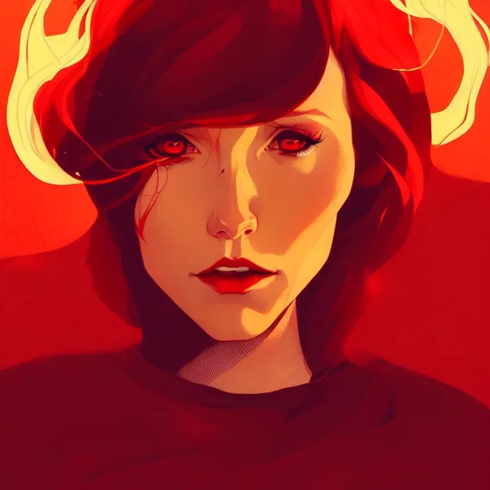 Image similar to style artgerm, joshua middleton, conrad roset, beautiful kristen bell with dark red dress, very long orange hair, symmetrical face, symmetrical eyes, fire powers fire swirling, detailed, volcano setting, cinematic lighting