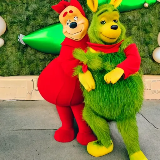 Image similar to winnie the pooh as the grinch, winnie the pooh cast as the grinch, full body shot