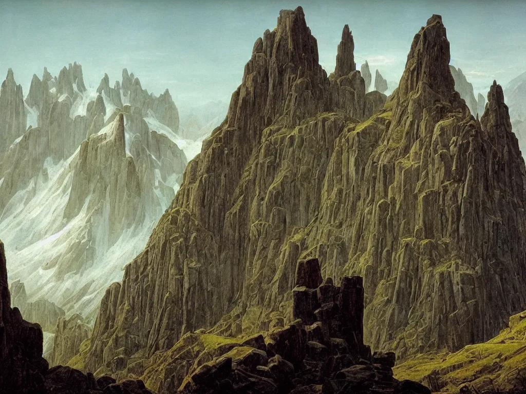 Prompt: The dwarven mountain kingdom | Caspar David Friedrich |