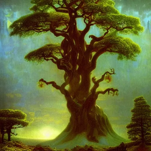 Image similar to Yggdrasil by Albert Bierstadt, fantasy, mythology