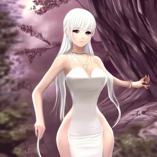 Prompt: goddess, pale, holy, gorgeous, white dress, high fantasy, Blade and Soul