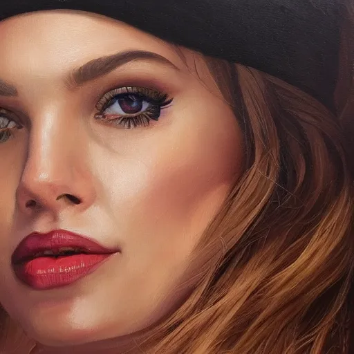 Prompt: portrait close-up face centre oil on canvas of Lilli Hollunder, wavy brunnete, art by Alina Ivanchenko, Rob Ross, artgerm