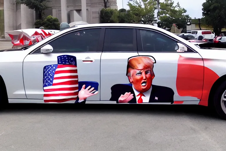 Image similar to trump-anime-car-wrap-from-the-side