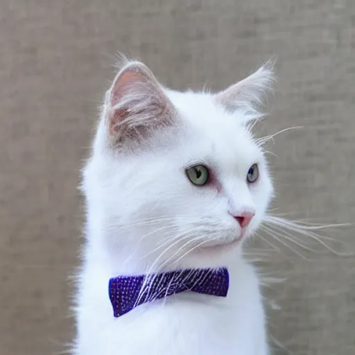 Prompt: white fluffy cat with a suit and tie