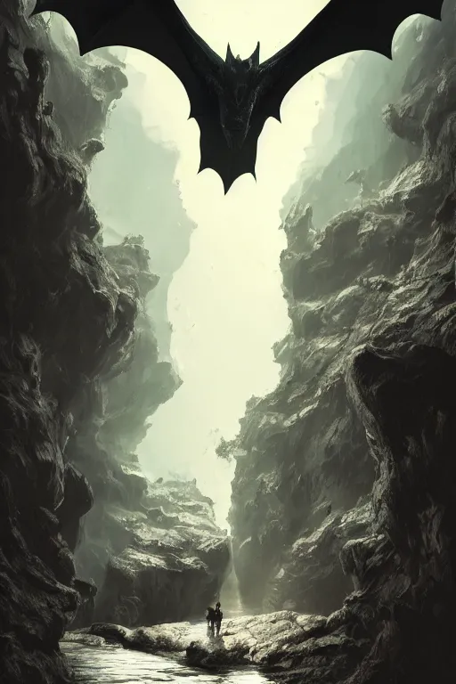 Image similar to giant bat in a limestone cave with small water puddles on the ground, lovecraftian creature, dynamic lighting, volumetric, bokeh, cinematic, establishing shot, extremly high detail, photo realistic, cinematic lighting, post processed, concept art, artstation, matte painting, style by eddie mendoza, raphael lacoste, alex ross