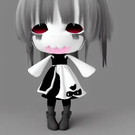 Image similar to cute fumo plush of a gothic girl who is hiding a monster in her purse, tendrils bursting out, black and white, vray