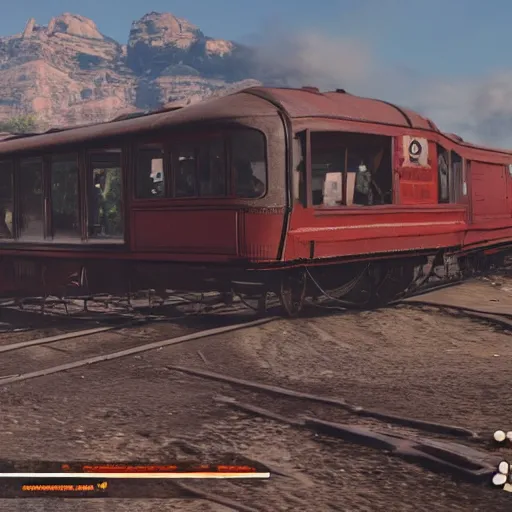 Image similar to futuristic sleek steam locomotive in red dead redemption 2