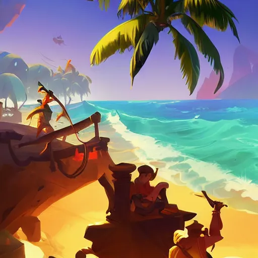 Image similar to painting treasure on sea of thieves game smooth median photoshop filter cutout vector, behance hd by jesper ejsing, by rhads, makoto shinkai and lois van baarle, ilya kuvshinov, rossdraws global illumination