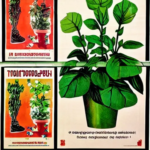 Image similar to russian propaganda posters warning against neglecting houseplants