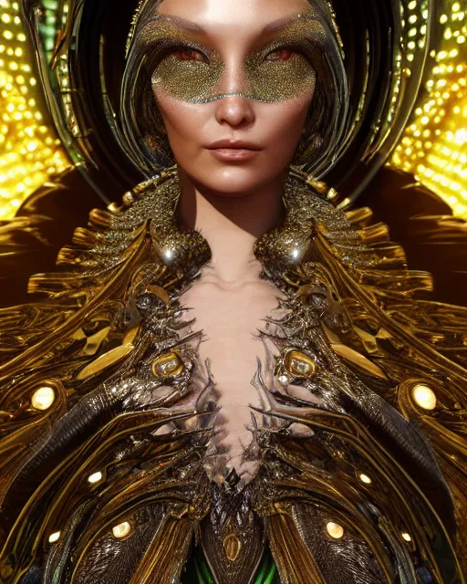 Image similar to a highly detailed metahuman 4 k close up render of an alien goddess bella hadid as alien in iris van herpen dress schiaparelli in diamonds crystals swarovski and jewelry in style of alphonse mucha gustav klimt trending on artstation made in unreal engine 4