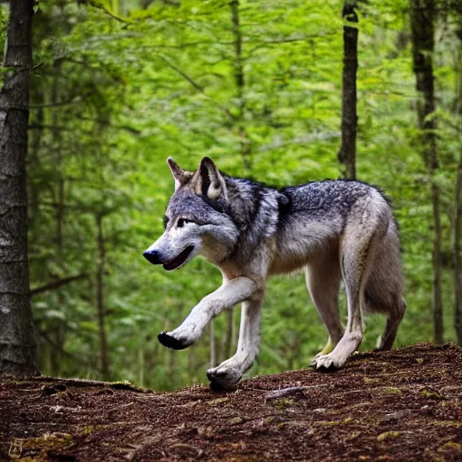 Image similar to A wolf roaming in the forest, EOS-1D, f/1.4, ISO 200, 1/160s, 8K, RAW, unedited, symmetrical balance, in-frame