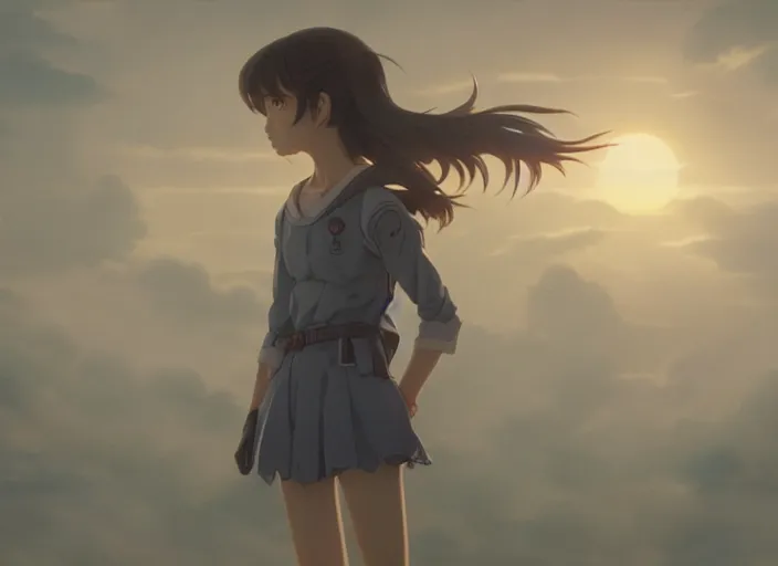 Prompt: a 3 d film animation still portrait of a 2 0 4 0's manga heroine, finely detailed features, sun light, painted by greg rutkowski, akira toriyama studio ghibli