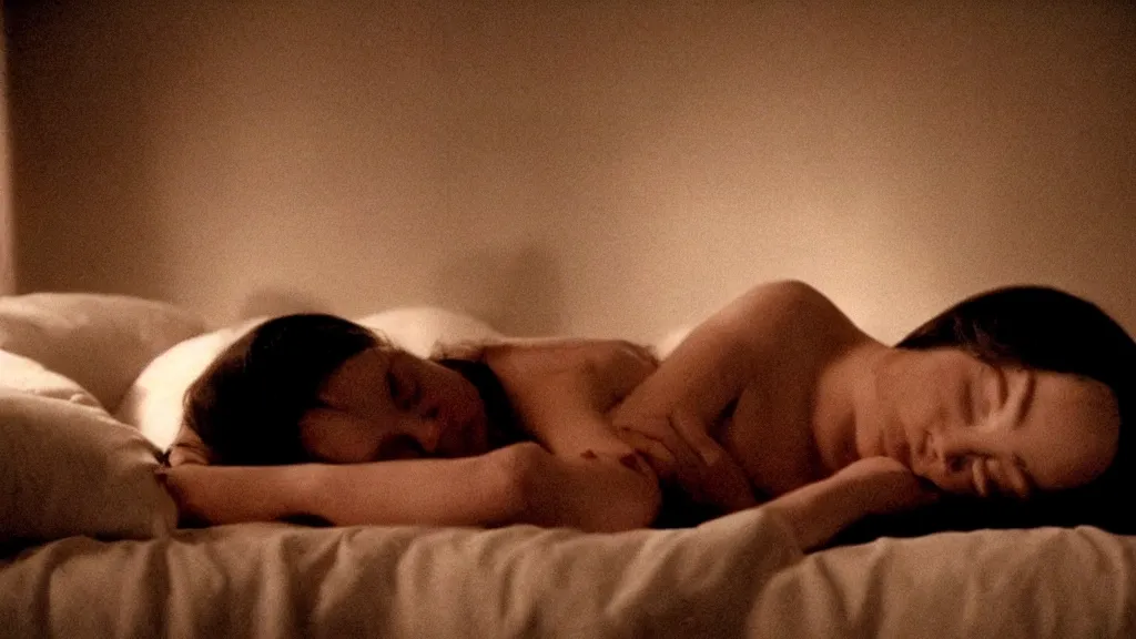 Image similar to movie still of girl having sleep paralysis, cinematic composition, cinematic light, criterion collection, by david lynch and ridley scott