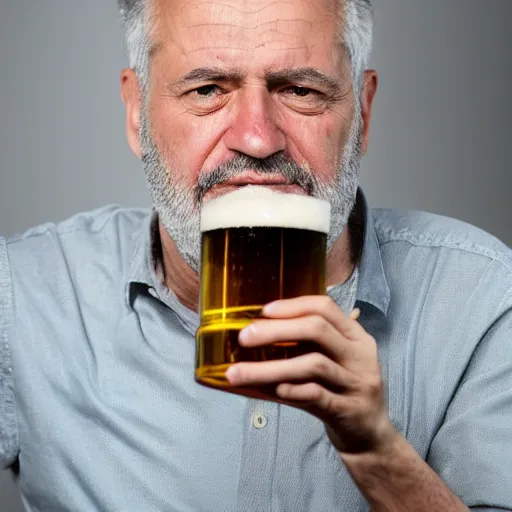 Prompt: a portrait Claus Iohanis drinking a beer, highresolution ,reallife , photo