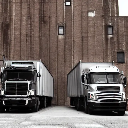 Image similar to two trucks smooching each other in a back alley