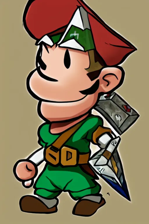 Prompt: an in game portrait of link from paper mario : the origami king, paper mario : the origami king art style.