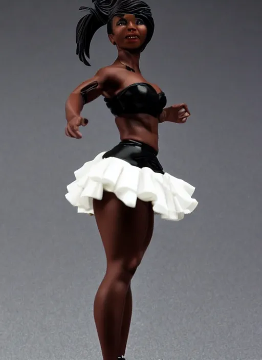 Prompt: Product Introduction Photos, 4K, Long view, Full body, 80mm resin detailed miniature of a Muscular Black Woman in white and ruffled miniskirt