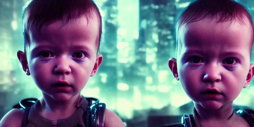 Prompt: realistic portrait of a cyberpunk baby, octane render, coherent, cinematic, highly detailed, 8k,