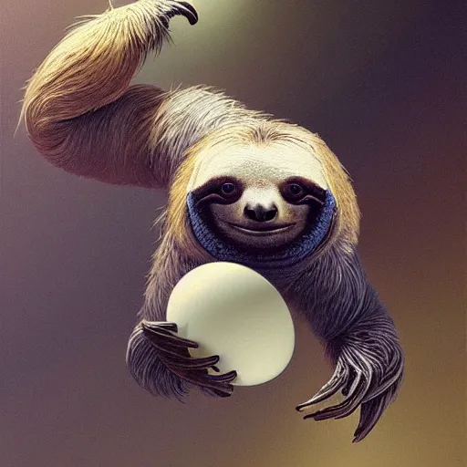 Prompt: a sloth playing ping pong with a cute hat sharp focus, intricate, elegant, digital painting, artstation, matte, highly detailed, concept art, illustration, volumetric lighting, fantasy, art by artgerm, alphonse mucha, and greg rutkowski