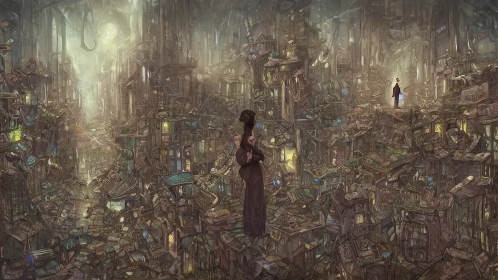 Prompt: thousands of clones of a Victorian woman, dystopian slums, vibrant, fantasy, trending on art station, oil painting, concept art