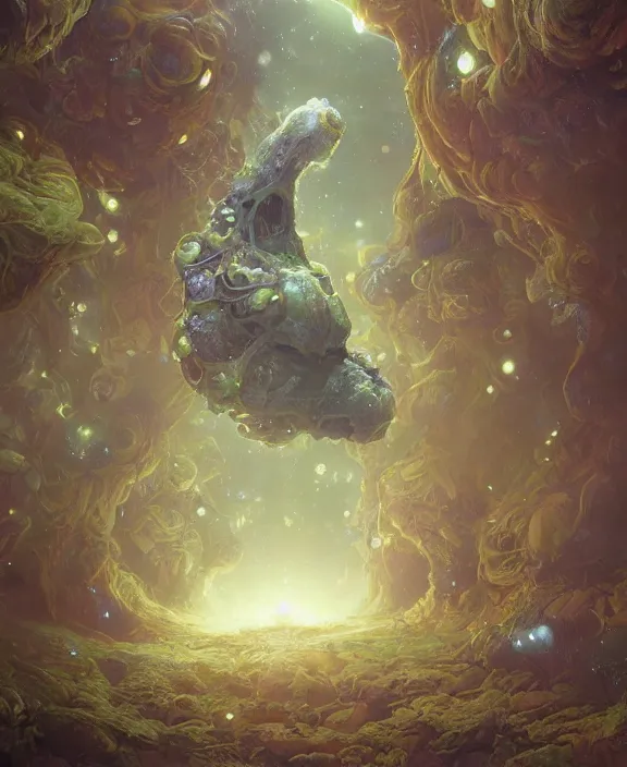 Image similar to portrait of an alien fungus creature, adorable, childlike, milky way environment, ultra realistic, concept art, psychedelic, photorealistic, octane render, 8 k, unreal engine. art by christopher marley and artgerm and greg rutkowski and alphonse mucha