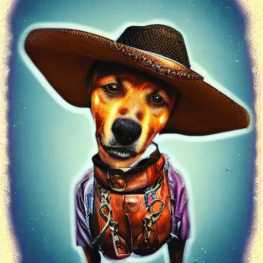 Image similar to a cute dog wearing a cowboy hat, deep dream