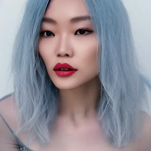 Prompt: Erika Ishii with pure white hair and opalescent skin