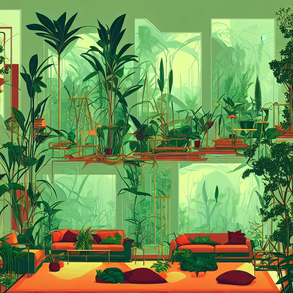 Image similar to luxury living room full of plants and trees by kilian eng