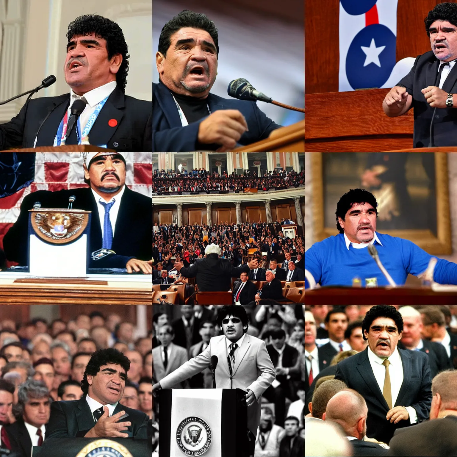 Prompt: Diego Maradona giving a speech in the US Congress