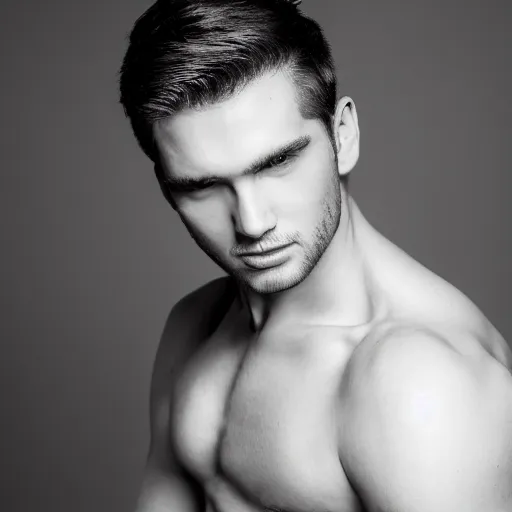 Prompt: beautiful male model, studio photo, portrait