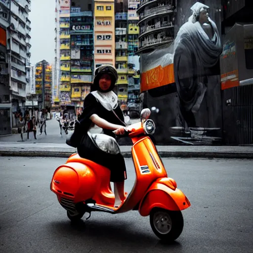 Image similar to the orange - haired vespa queen in hong kong, by stina persson and ruan jia