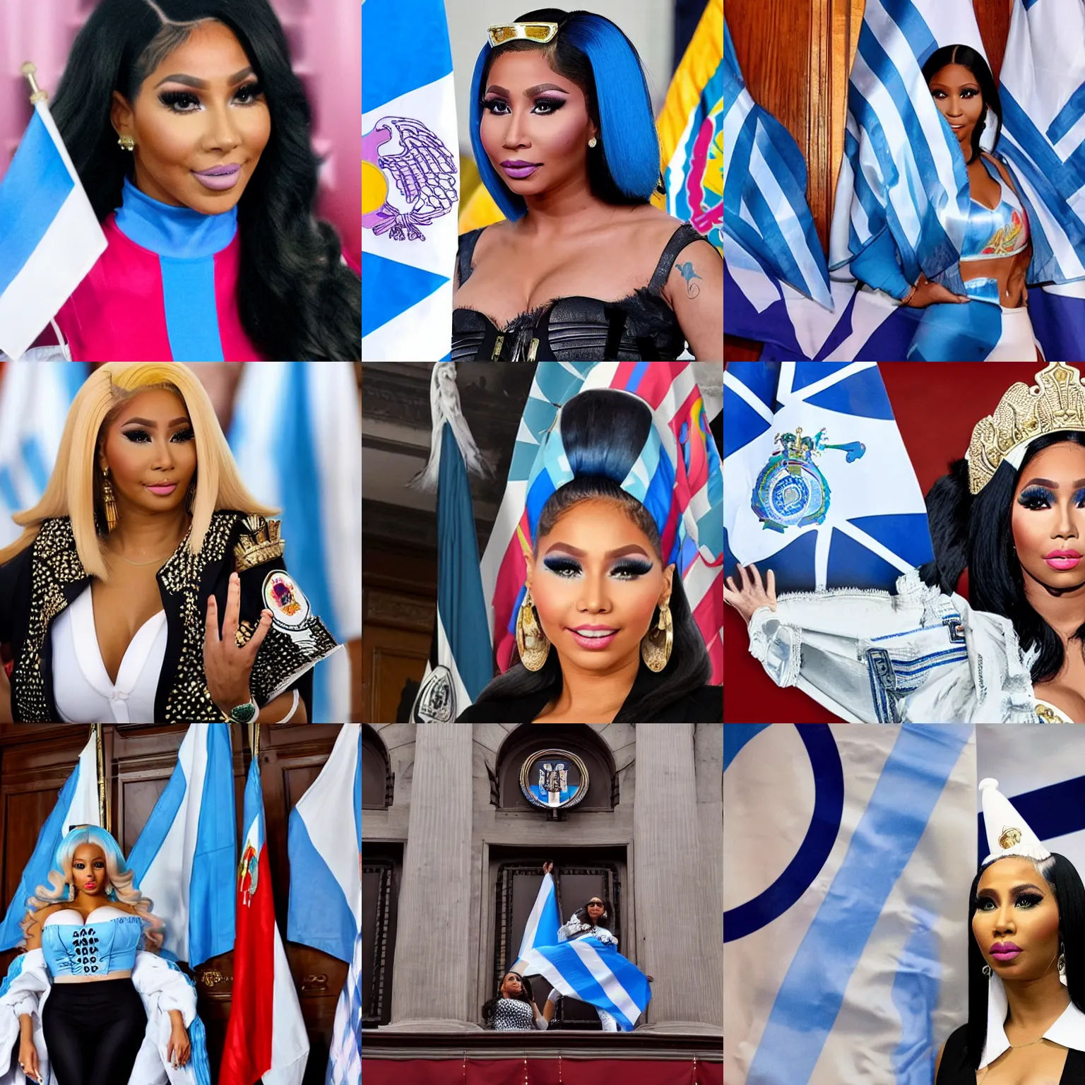 Image similar to Nicki Minaj Peronista, in the Argentine Congress, flags of Argentina behind, detailed picture