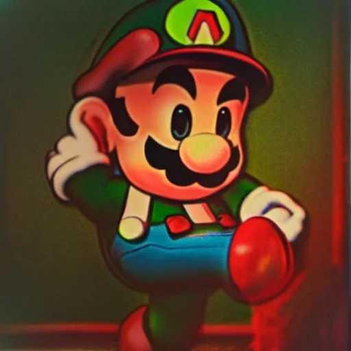 Image similar to 35mm pentax k1000 photograph grainy abstract experimental expired film photo of real human Video Game Character Super Mario in 1960s New York City