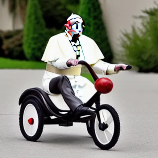 Image similar to the pope riding a childs tricycle