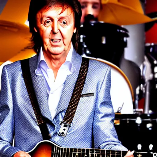 Prompt: Paul McCartney wearing an Elvis costume, 8k, high definition, highly detailed, photo realistic