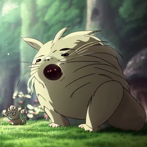 Image similar to cute creature made by Hayao Miyazaki in high quality detailed, 8k, smooth, sharp focus, beautiful scene, ghibli, wonderful, anime art , cinematic