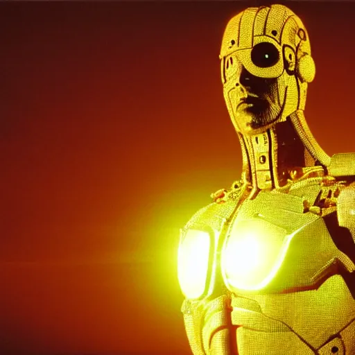 Image similar to movie still of cyborg made of the sun, cinematic composition, cinematic light, criterion collection, by david lynch