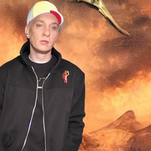 Prompt: Eminem in a dinosaur suit, 8k